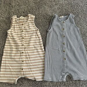 Striped Sleeveless Kids One Piece Set - Beige and Black